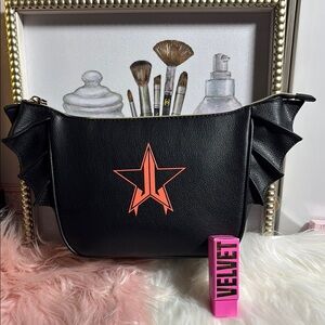 Jeffree Star New Black Bat Wing Bag w/a FREE Velvet Trap Lipstick Pink Messiah.